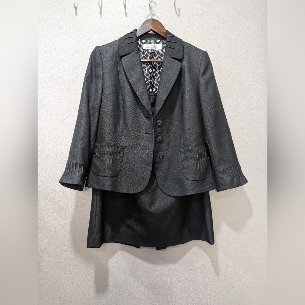 Tahari charcoal ladies suit 3/4 length sleeve.